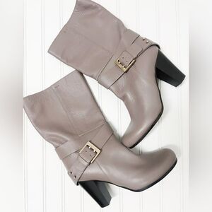 Chloe Leather Moto Leather Buckled Mid Calf Women's Boots (Size 39)